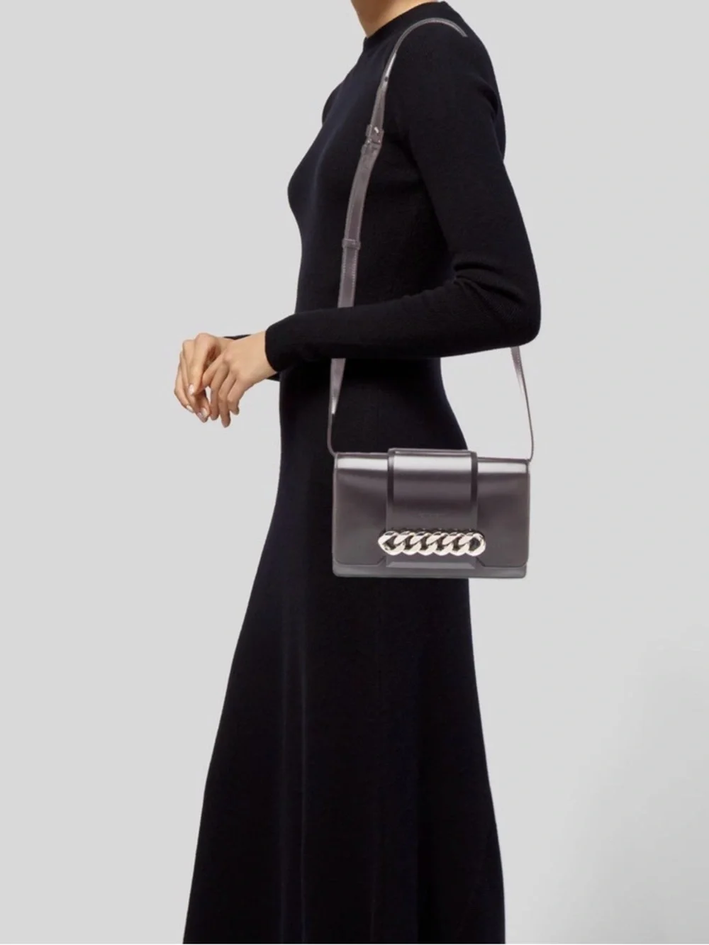 Givenchy Black Leather Shoulder Bag with Silver Chain Detail